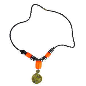 Orange-beaded brass pendant necklace