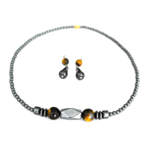 Hematite necklace and earrings - tigers eye