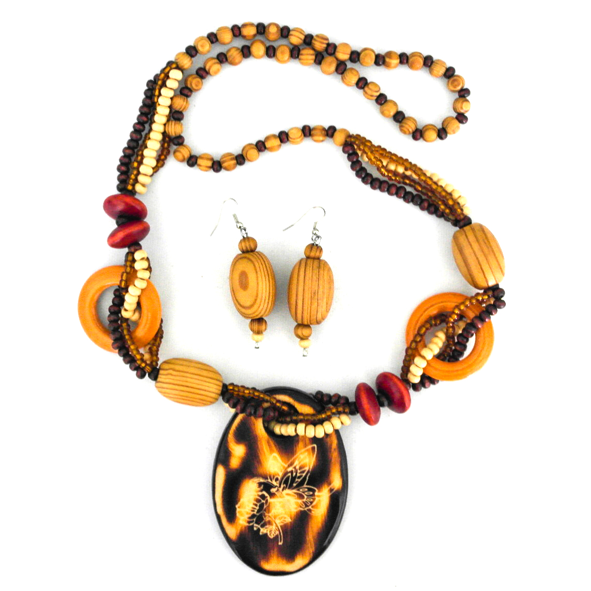 wooden earring and necklace set